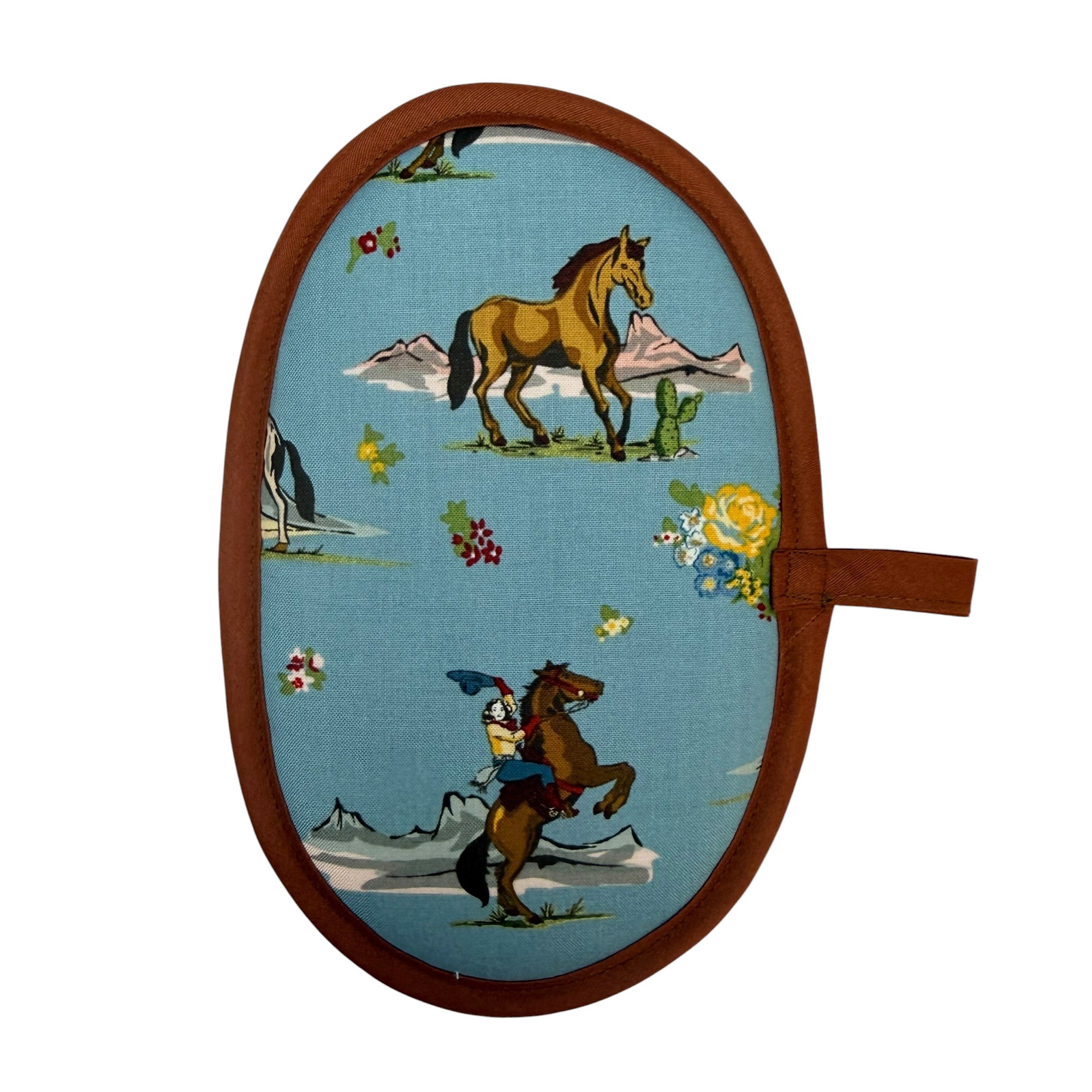 Cowgirl Rides On Mini Pincher Mitt