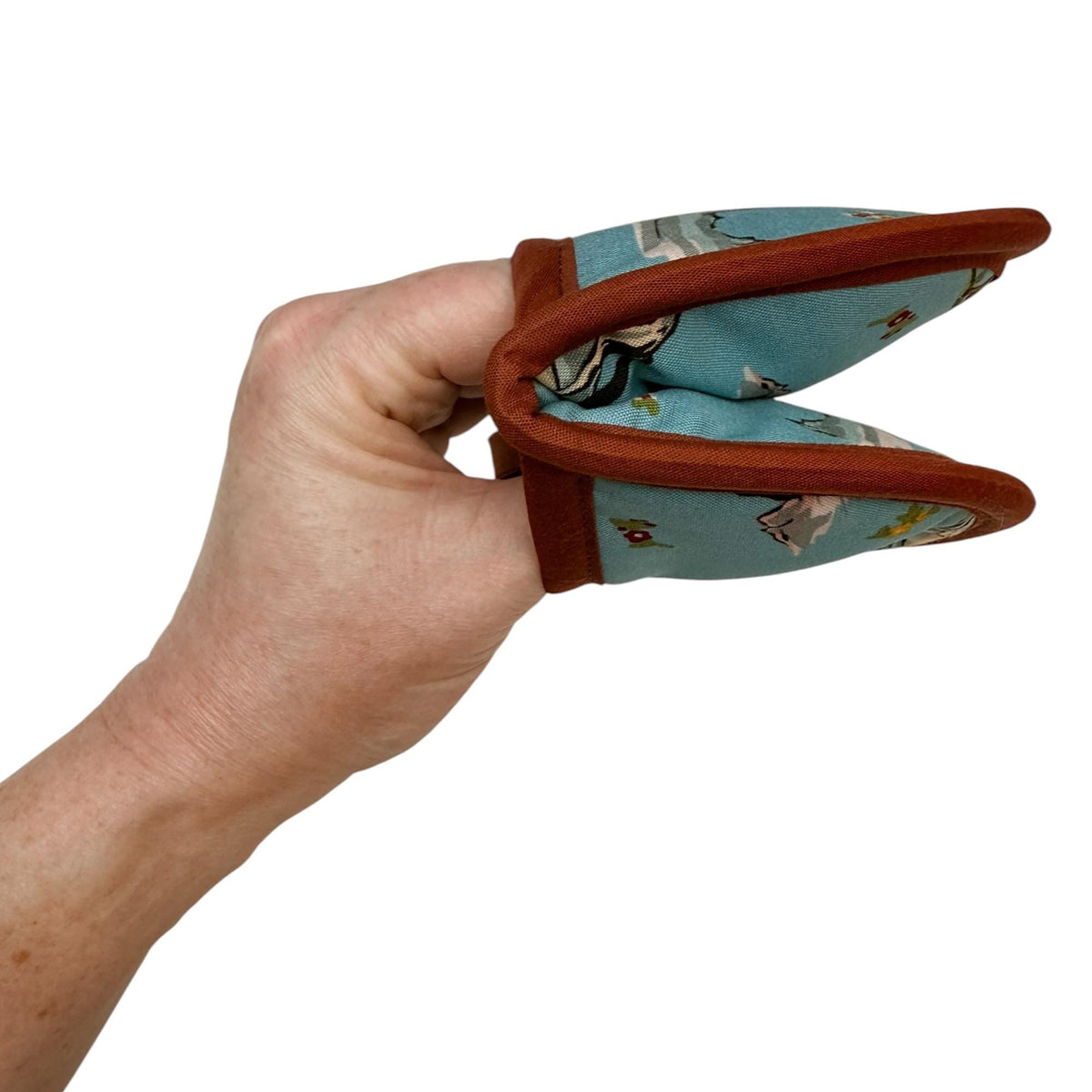 Cowgirl Rides On Mini Pincher Mitt