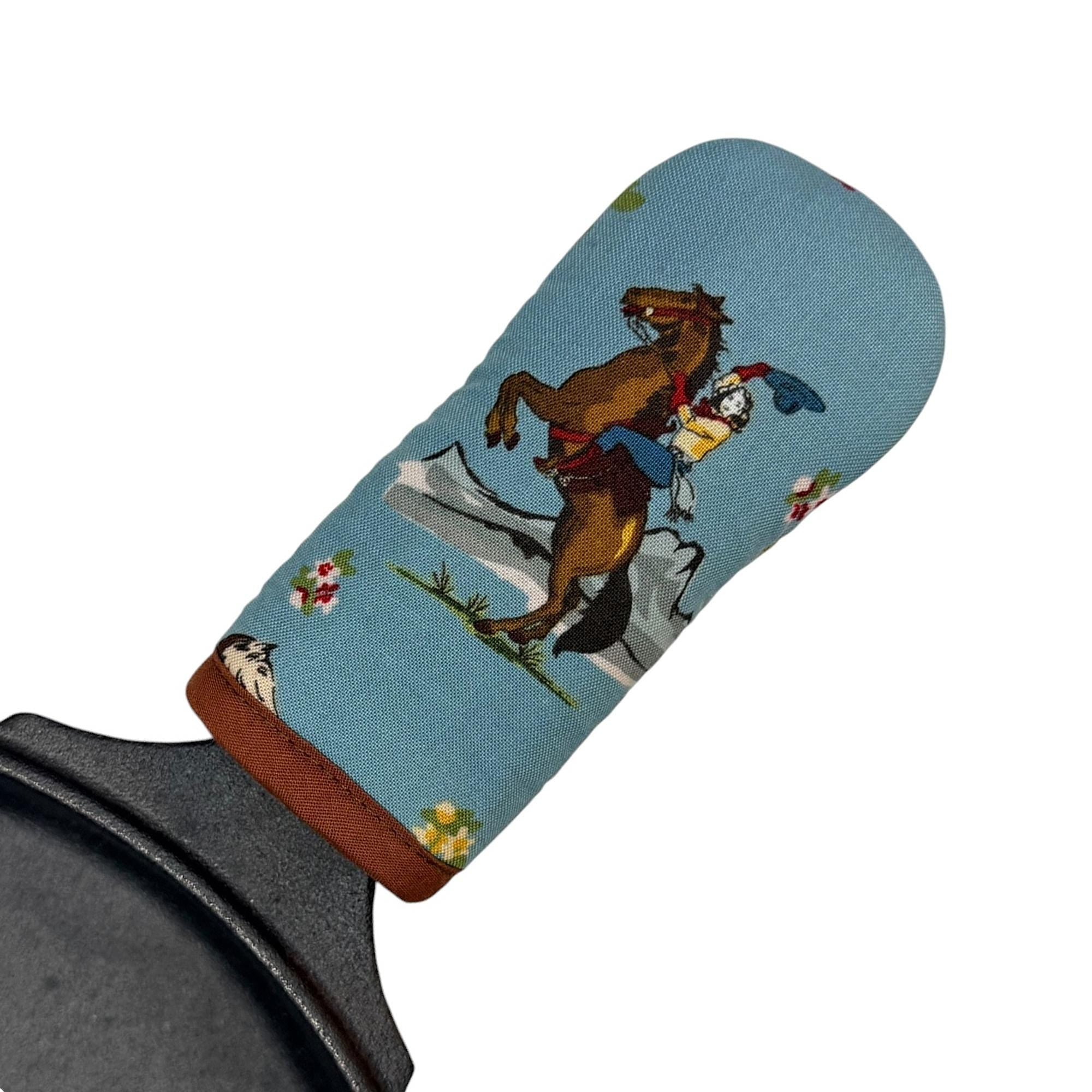 Cowgirl Rides On Cast Iron Handle Mitt