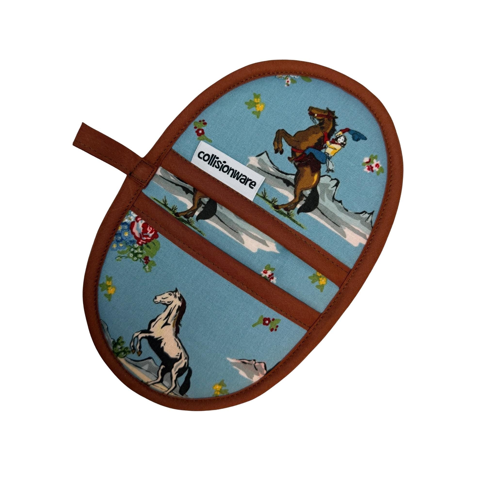 Cowgirl Rides On Mini Pincher Mitt